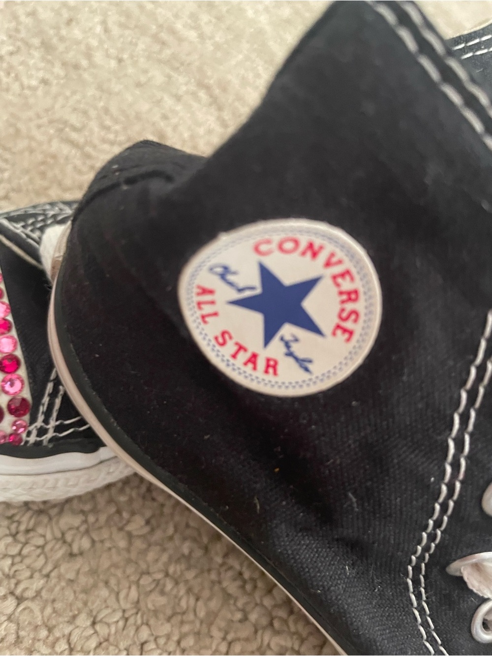 Converse Toddler Black High Top Sneakers Pink Rhinestone Size 7C - Picture 3 of 5